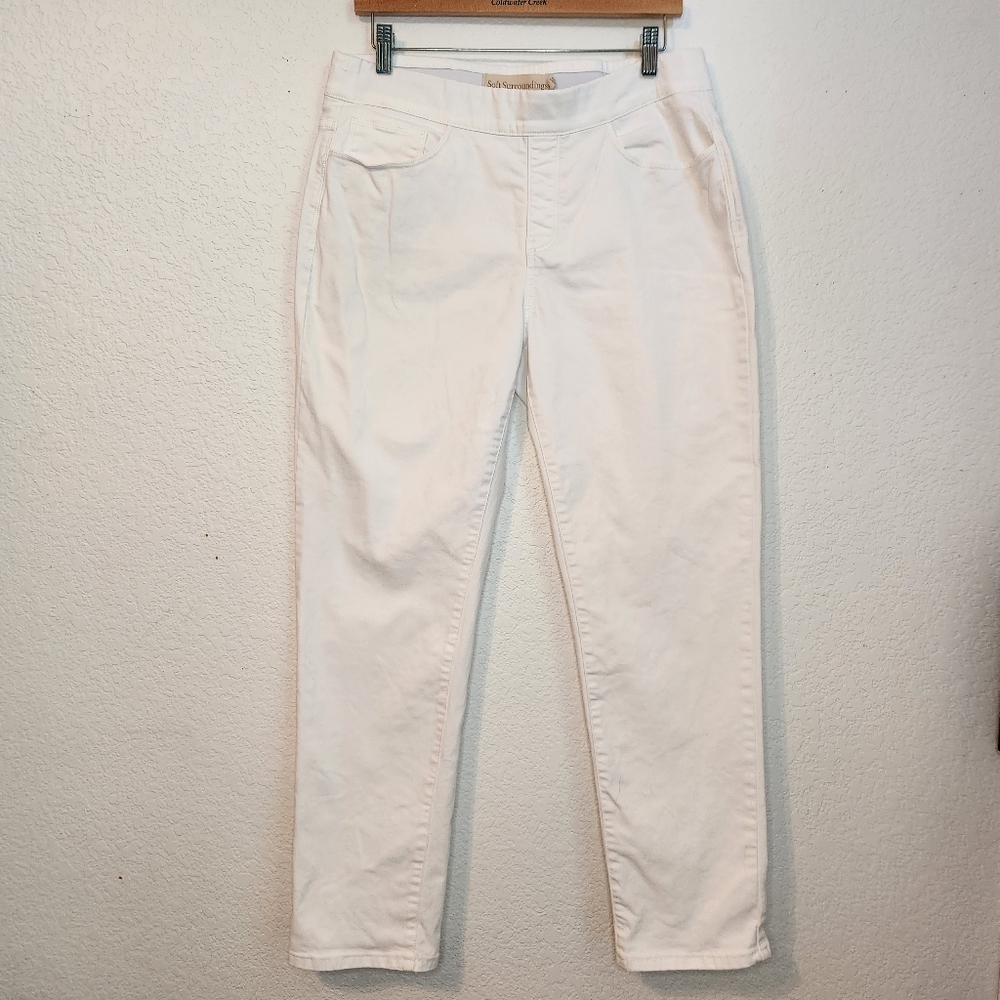 Soft‎ Surroundings Ultimate Denim Pull-On Slim Lef White Jeans, Size M